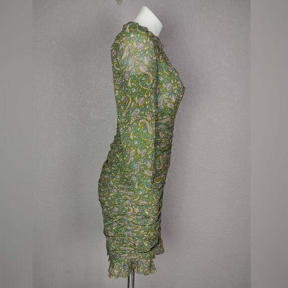 VERONICA BEARD Shala Ruched Paisley Ruffle Dress Size 4 - Picture 3 of 16